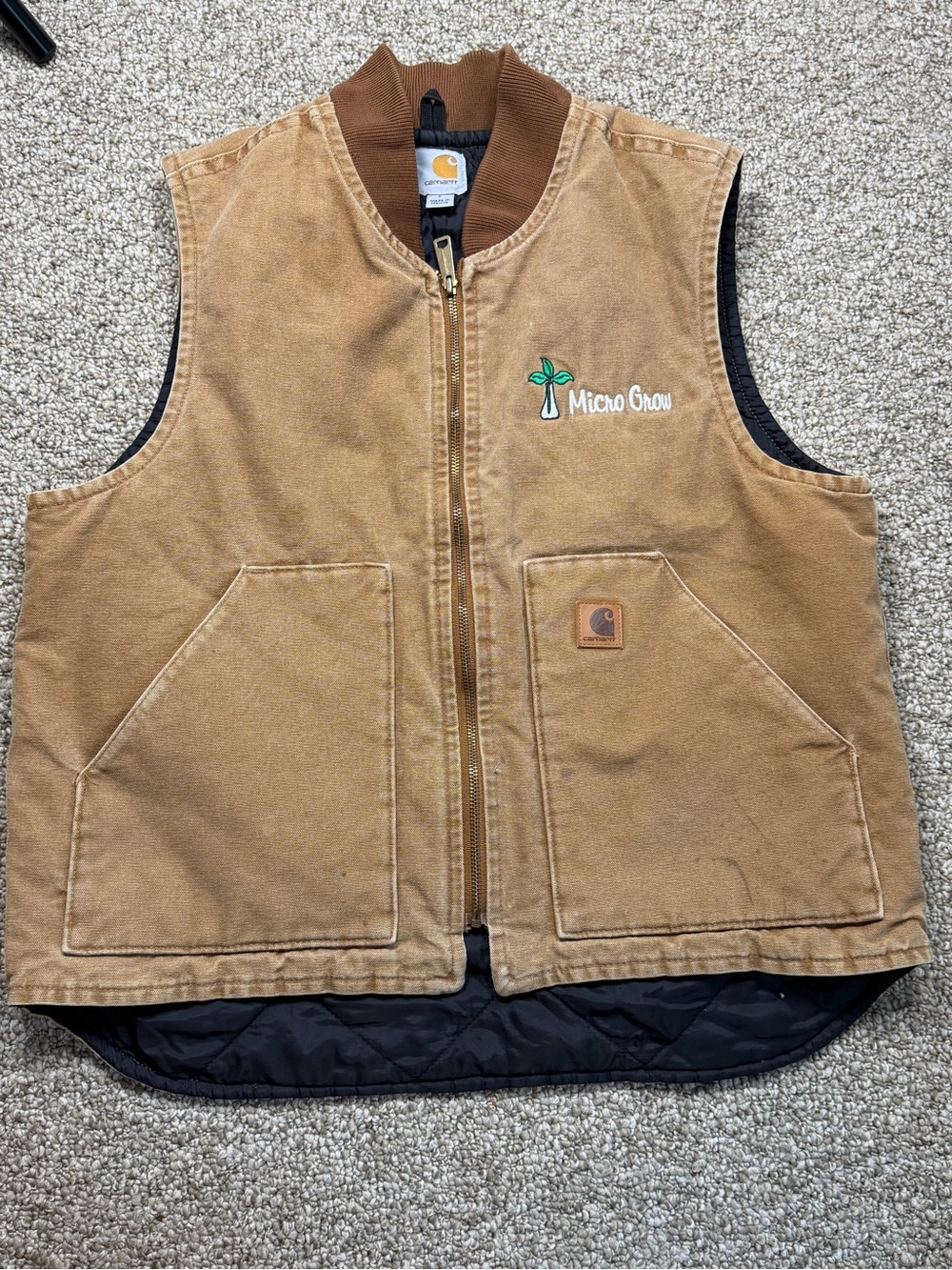 Carhartt Brown L Duck Work Vest with Micro Grow Embroidery 100% cotton V02 211